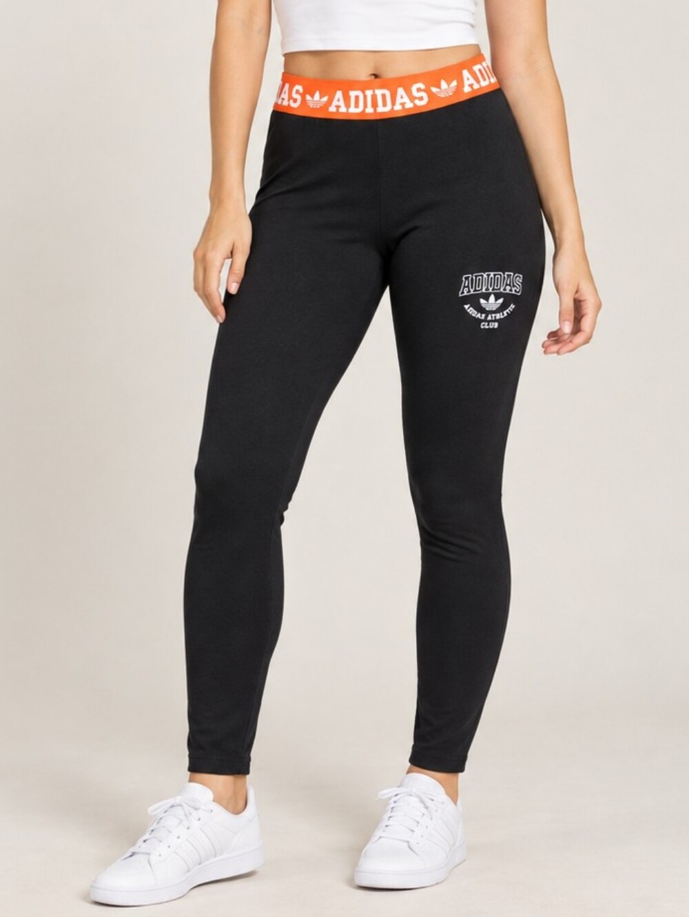 adidas Originals Graphic Waistband Leggings Black Women L Collegiate Y2K Workout